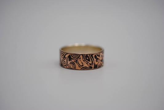 Rose Gold and Shakudo Medium Band Mokume Gane Ring