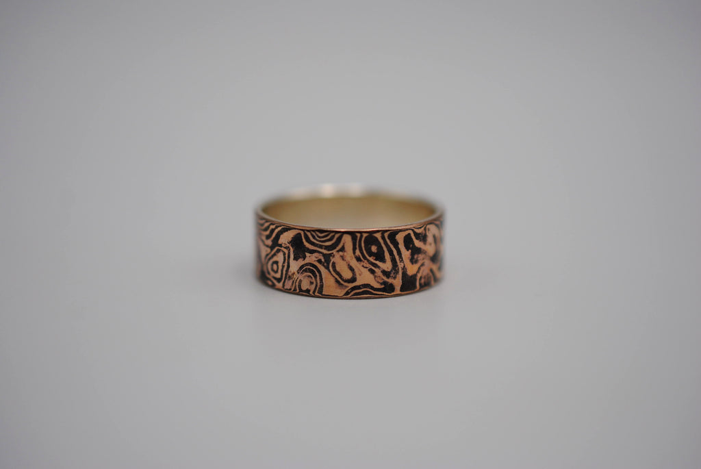 Rose Gold and Shakudo Medium Band Mokume Gane Ring