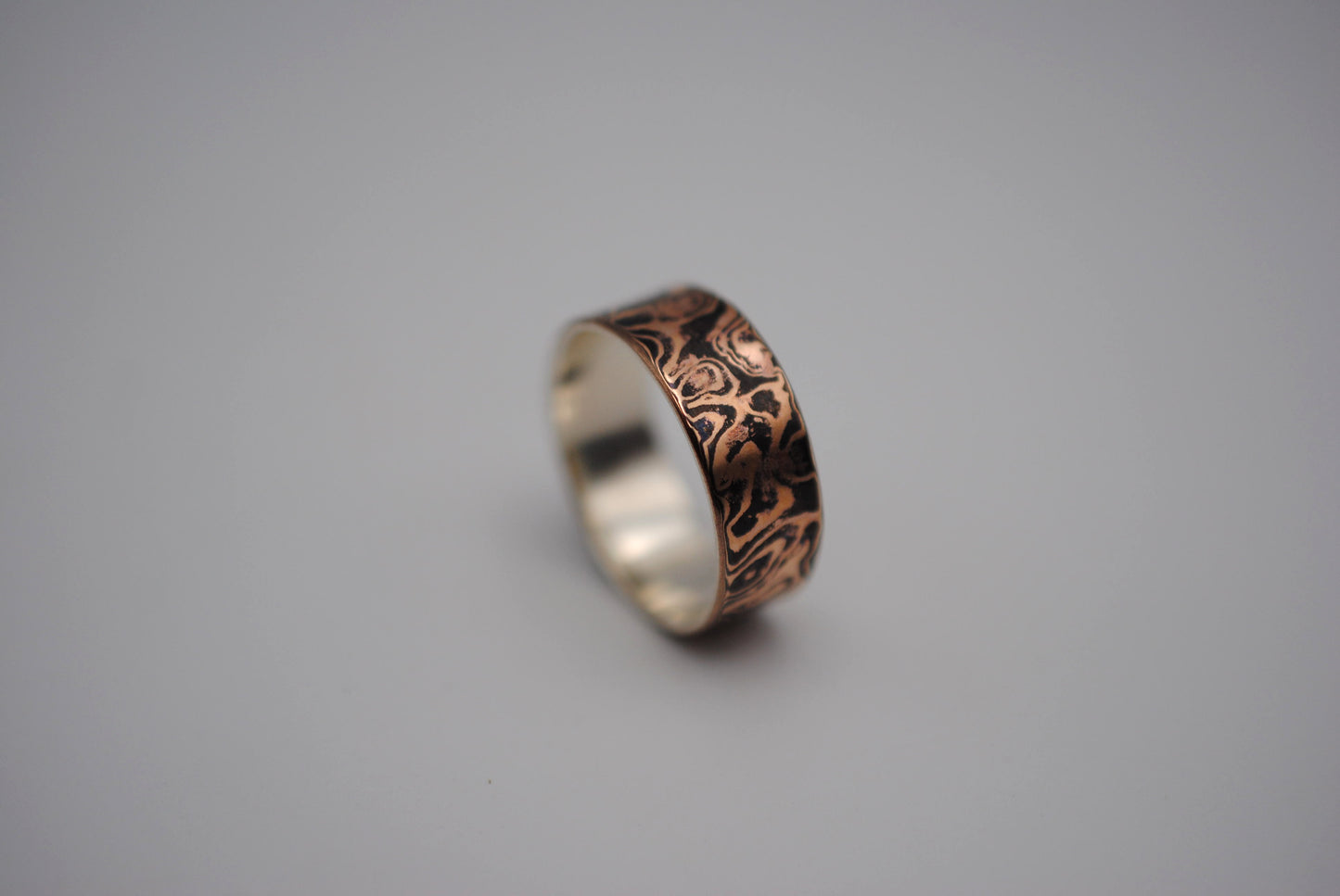 Rose Gold and Shakudo Medium Band Mokume Gane Ring