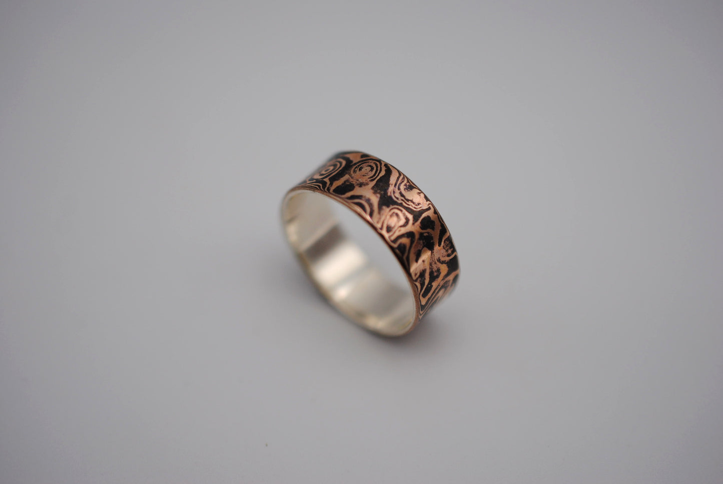 Rose Gold and Shakudo Medium Band Mokume Gane Ring