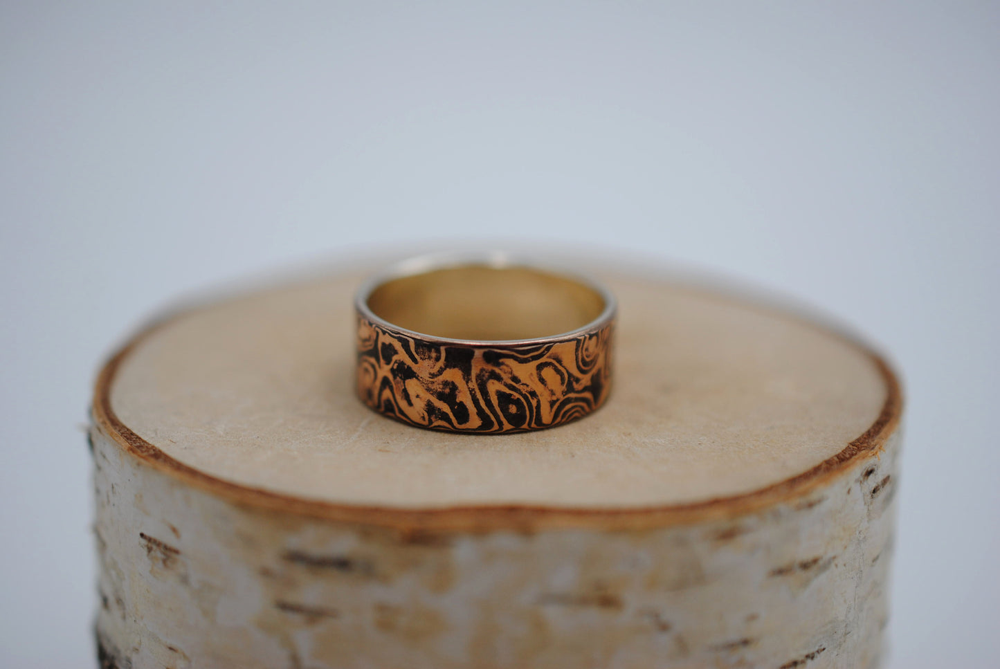 Rose Gold and Shakudo Medium Band Mokume Gane Ring