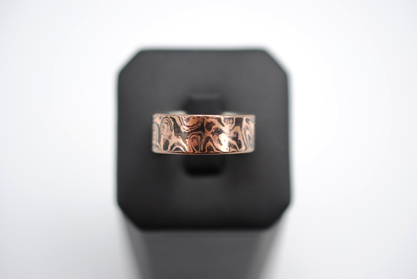 Rose Gold and Shakudo Medium Band Mokume Gane Ring