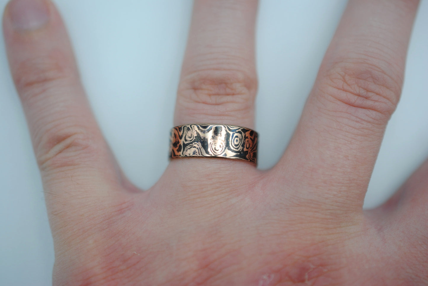 Rose Gold and Shakudo Medium Band Mokume Gane Ring