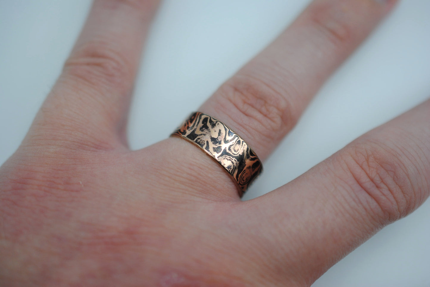 Rose Gold and Shakudo Medium Band Mokume Gane Ring