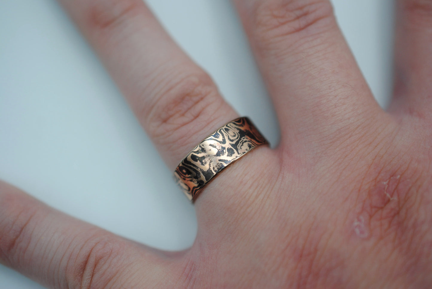 Rose Gold and Shakudo Medium Band Mokume Gane Ring