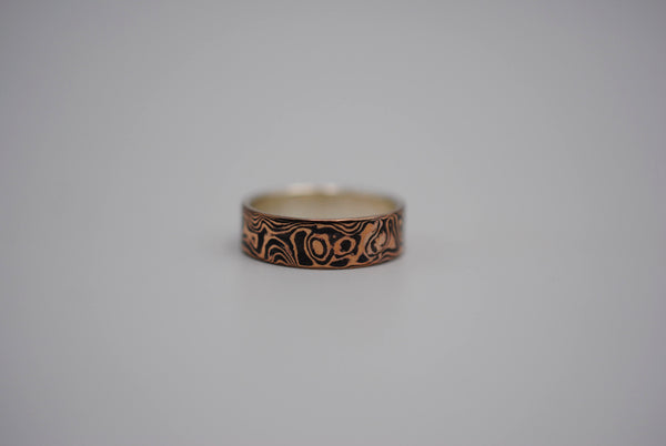 Rose Gold and Shakudo Small Band Mokume Gane Ring