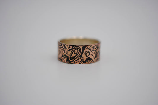 Rose Gold and Shakudo Large Band Mokume Gane Ring