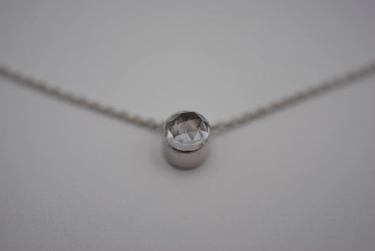 Natural White Topaz Rose Cut in Bezel Setting Pendant Finished in Rhodium