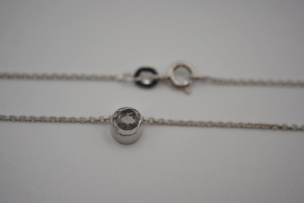 Natural White Topaz Rose Cut in Bezel Setting Pendant Finished in Rhodium