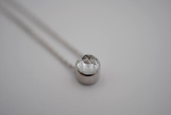 Natural White Topaz Rose Cut in Bezel Setting Pendant Finished in Rhodium