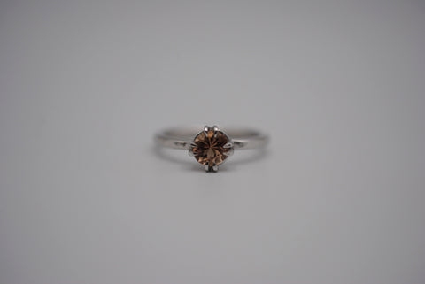 Round Oregon Sunstone Solitaire Ring with Double Prongs on Textured Band