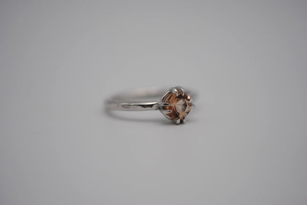 Round Oregon Sunstone Solitaire Ring with Double Prongs on Textured Band