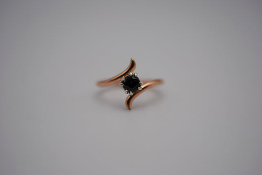 Round Nigerian Sapphire on Rose Gold Bypass Band in Silver Setting Ring