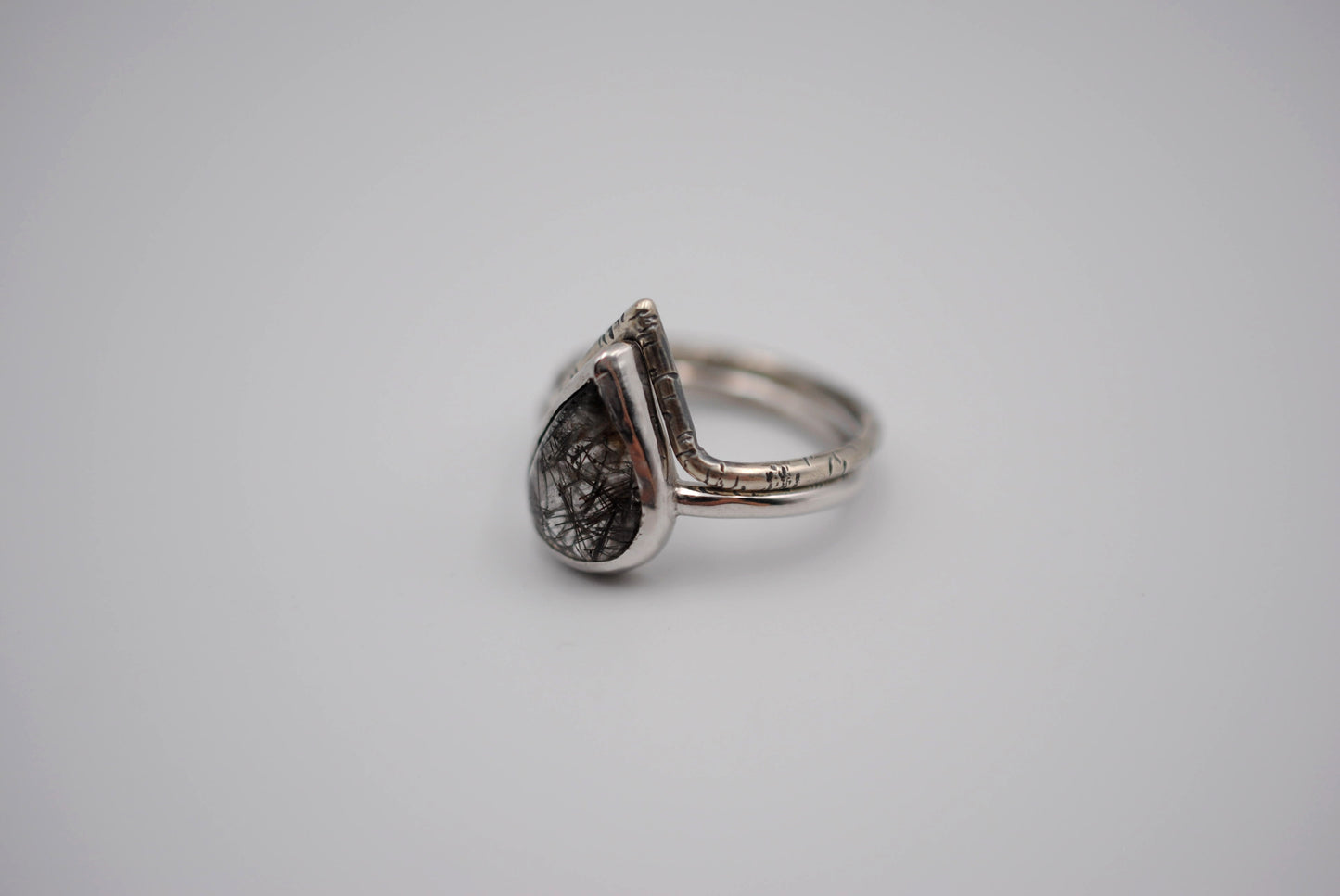 Rutilated Quartz Bezel Set Ring with Shadow Band