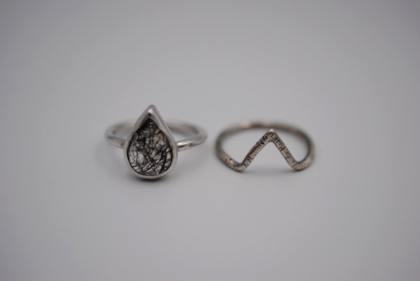 Rutilated Quartz Bezel Set Ring with Shadow Band