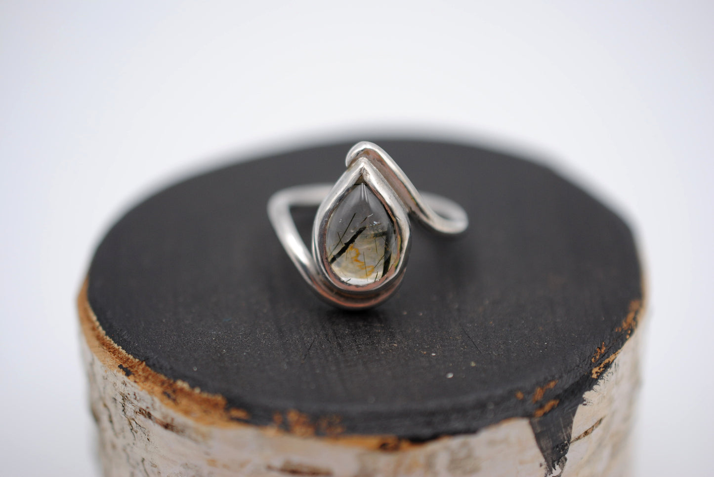Rutilated Quartz Bypass Bezel Set Ring