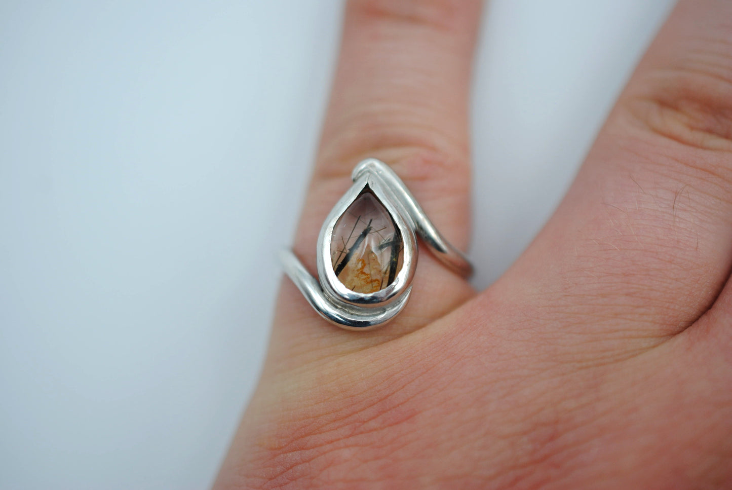 Rutilated Quartz Bypass Bezel Set Ring