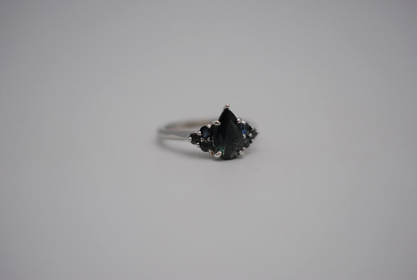 Sapphire Ring: Pear Cut, Ombre Sapphire Melee, White Gold