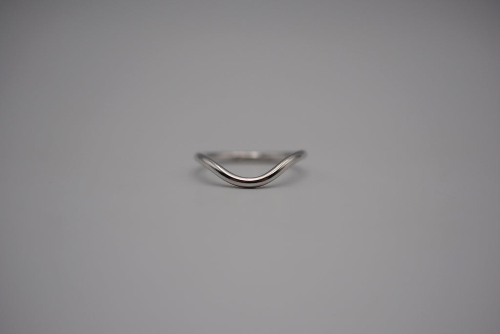 Stacker Ring: Curved Chevron, with Rhodium Finish