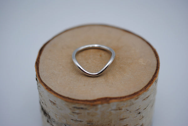 Stacker Ring: Curved Chevron, with Rhodium Finish