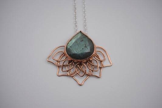 Teal Labradorite Lily Pendant Necklace