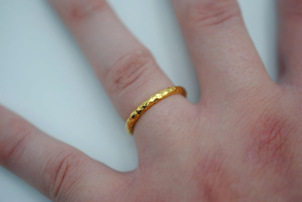 Thick Yellow Gold Sparkle Stacker Ring
