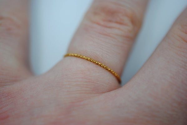 Thin Yellow Gold Sparkle Stacker Ring