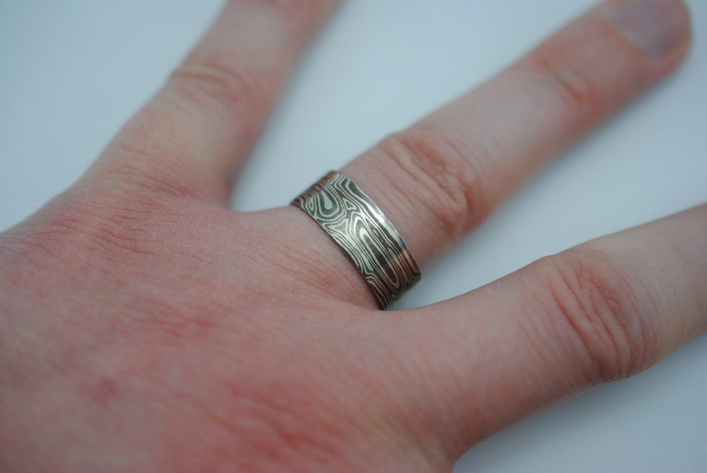 Mokume Gane: Silver, Copper, and Shibuichi Medium Ring