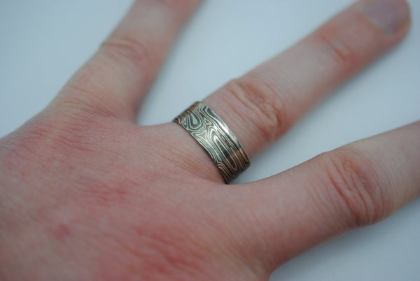 Mokume Gane: Silver, Copper, and Shibuichi Medium Ring