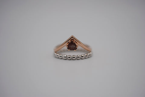 Trillion Oregon Sunstone on Rose Gold Chevron Band in Rose Gold Setting Ring with Bubble Stacker
