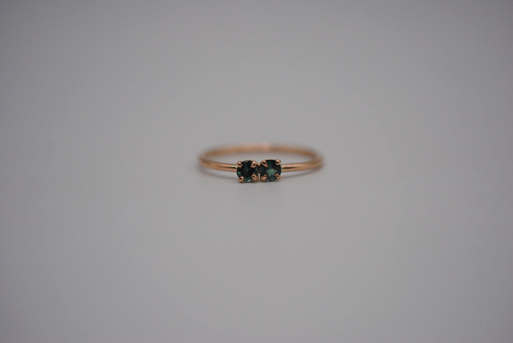 Two Round Alexandrite on Dainty Rose Gold Band in Rose Gold Setting Ring
