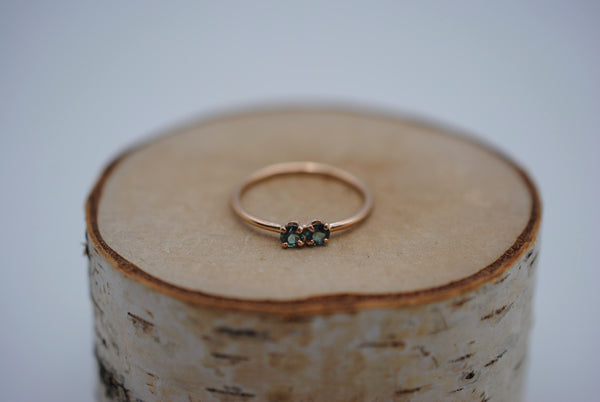 Two Round Alexandrite on Dainty Rose Gold Band in Rose Gold Setting Ring