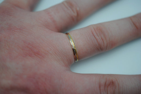 Stacking Ring: Hammered, Ultra Thin, Yellow Gold Finish