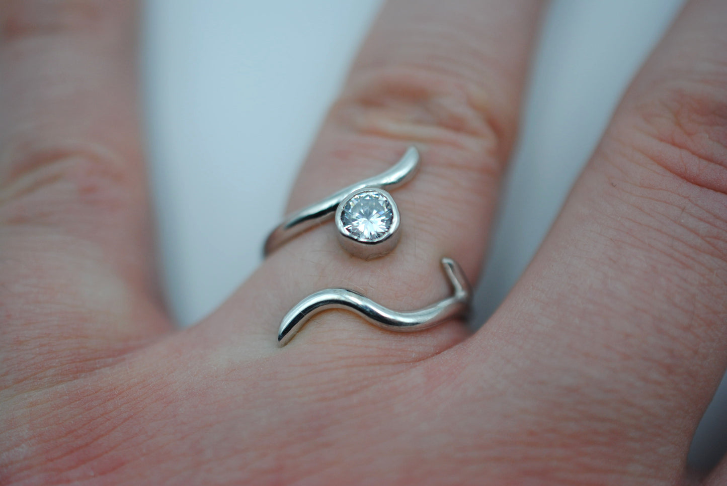 Vine Rhodium Roots Ring with Cubic Zirconia Wedding Ring